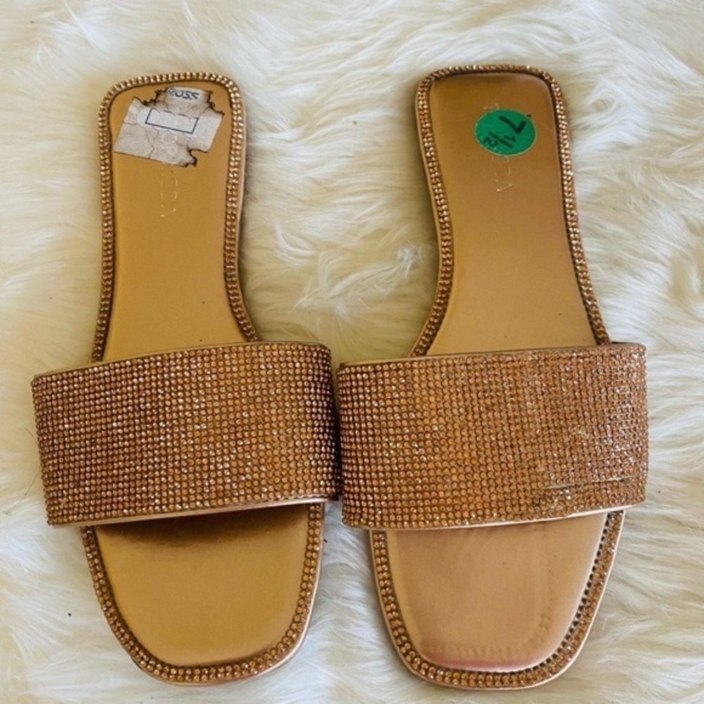 Top Moda rose gold sparkly slides, Sz. 7.5